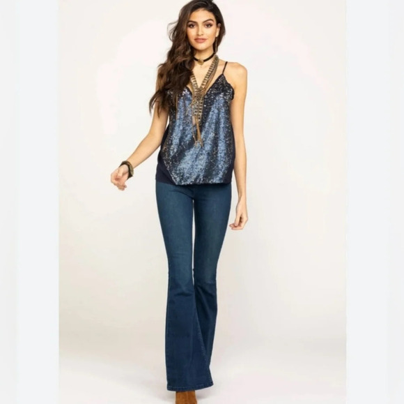 Free People Penny Pull-on Flare Dark Wash size 26 Festival Hippie Western - Picture 3 of 6